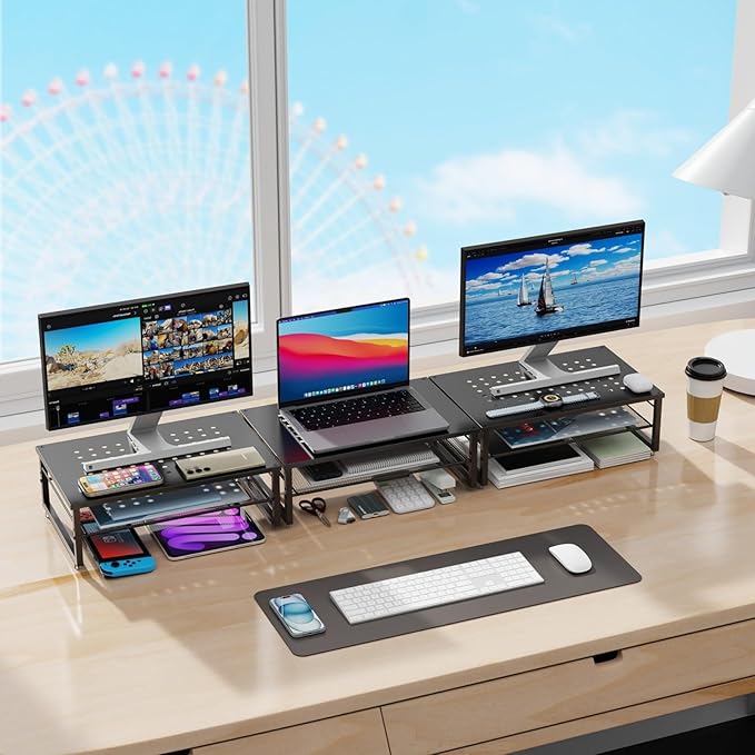 gianotter Desk Organizers and Accessories, 2-Tier Metal Monitor Stand Riser, Desk Organizer for Monitor, Office Desk Storage Organizer for Office Supplies (Black)-DeskLoop Office