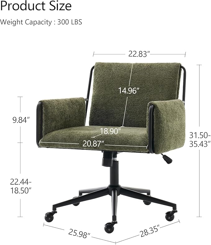 Kidol & Shellder Office Desk Chair Set of 4 with Arm, Swivel Adjustable Height with Wheels Comfortable Wide Seat for Home Office, Bedroom, Makeup Room, Green-DeskLoop Office
