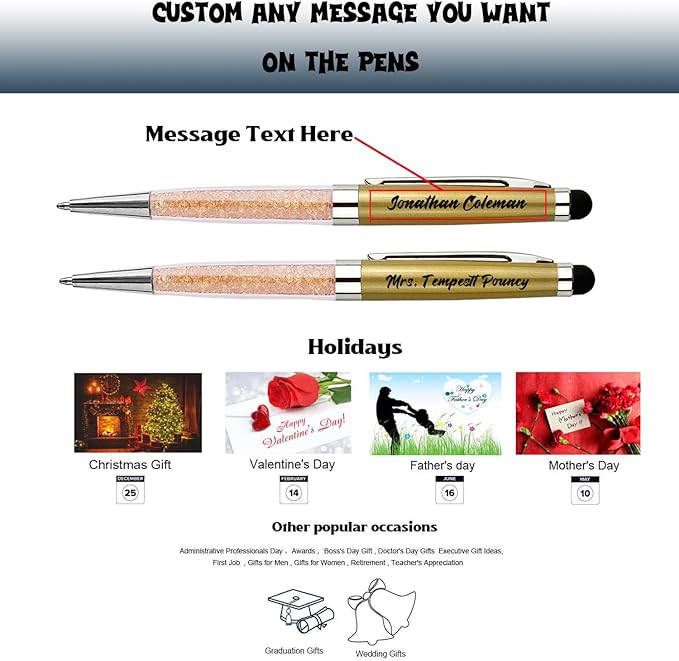 Personalized Pens Bulk Custom Ballpoint Pens with Business Name Message Logo, Customized Engraved Pens with Stylus for Birthdays Anniversaries Graduations 12pcs/Pack-DeskLoop Office