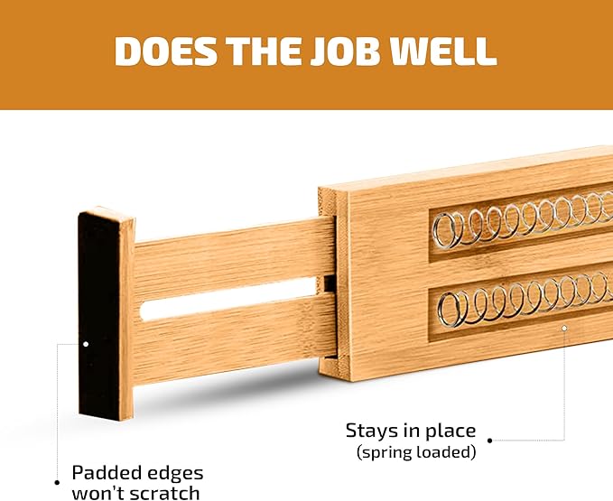 Bambüsi 4 Pack Drawer Divider - Bamboo 2.6" High, 12.5-17" Adjustable Drawer Organizers for Clothes, Expandable Dresser Separators in Bedroom/Bathroom/Kitchen/Office Organization and Storage-DeskLoop Office