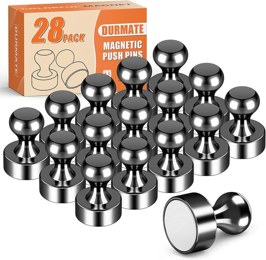 Strong Magnets for Whiteboard, Small Cute Push Pins, Circle Fridge Magnets, Black Magnetic Neodymium Strong for Kitchen, Office, Crafts Classroom, Gadgets, Wall Decor, Pack of 28-DeskLoop Office
