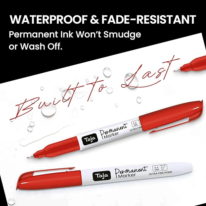 Permanent Markers Ultra Fine Tip, 30 Pack Red Quick-Drying and Fade-Resistant Permanent Markers Bulk Set for Writing and Drawing on Wood, Plastic, Metal, Glass, Ideal for Office School Supplies-DeskLoop Office