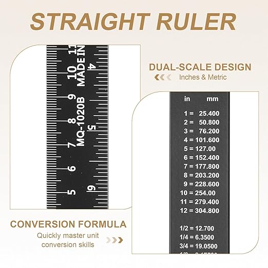 HARFINGTON 2pcs Metal Straight Ruler 20cm Metric SAE Aluminum Alloy Measuring Rulers Scale Tool with Hole for Measure Study Reading Classroom Office, Black-DeskLoop Office