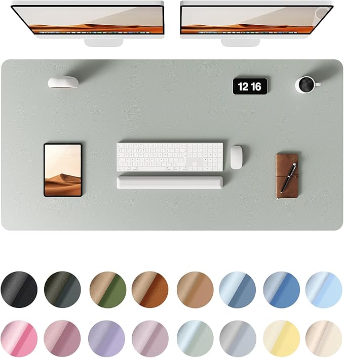 YSAGi Leather Desk Protector, Office Mat, Large Mouse Mat, Non-Slip PU Leather Blotter, Laptop Desk Pad, Waterproof Writing Pad for Office and Home (Grayish Green, 47.2" x 23.6")-DeskLoop Office