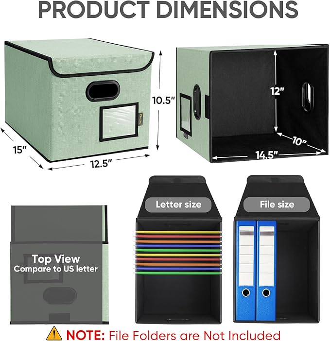 BALEINE File Organizer Box with Lid, Collapsible File Folder Organizer with Plastic Slide, Hanging File Folder Box for Office Document Storage (2 Pack, Green)-DeskLoop Office