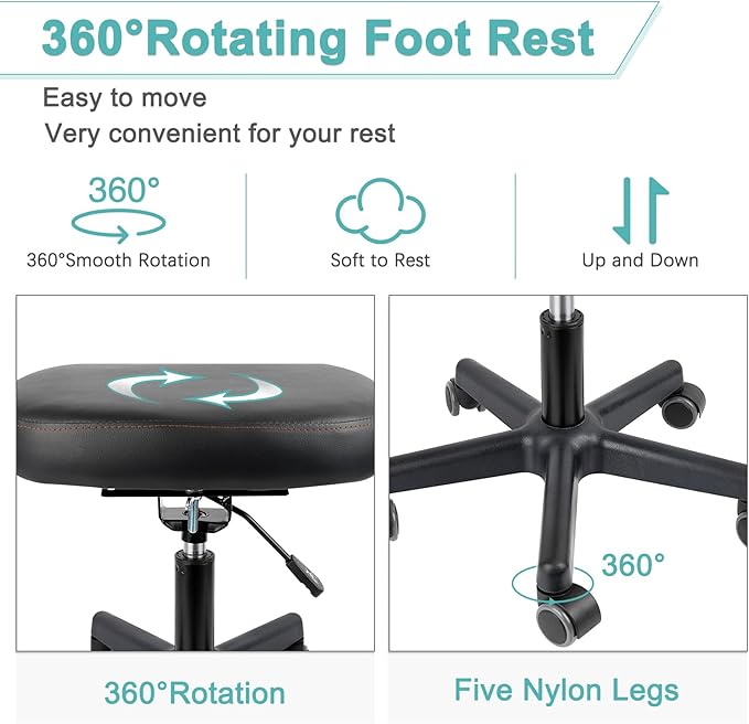 Footrest Stool Under Desk Adjustable Height and Tilt Angle Footrest Ottoman Ergonomic Foot Stool with Wheels 360° Rolling for Home Office (New Black)-DeskLoop Office