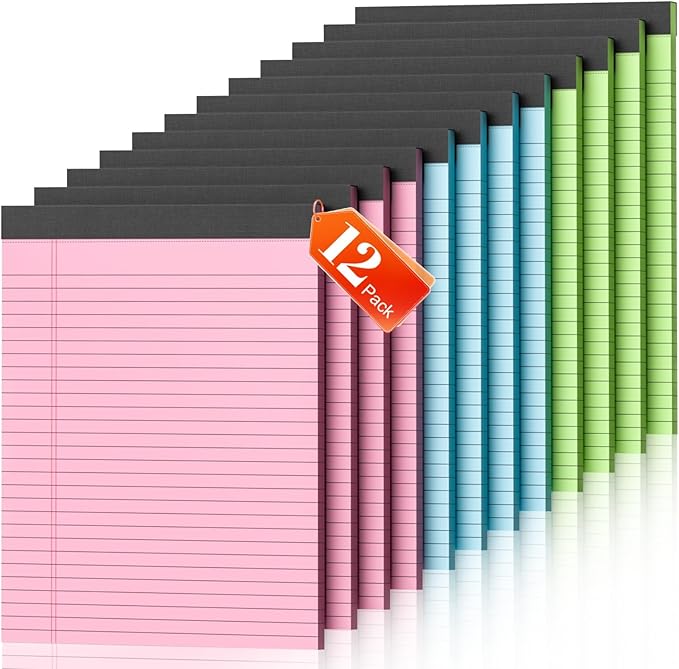 Legal Pads 8.5 x 11, 12 Pack Colored Note Pads 8.5 x 11 Pink Notepad 8.5 x 11 Multi-Color Pink/Green/Blue Writing Pads 8.5 x 11 Lined Paper Pads Wide Ruled Legal Pad Notebook Paper, 30 Sheets per Pad-DeskLoop Office