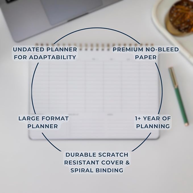 Undated Weekly Planner | 8.25” x 11.75” Work To-Do Notebook | ADHD Academic Organizer | Multi-Layout | Men and Women Planner | College Supplies | Navy | Landscape Layout-DeskLoop Office