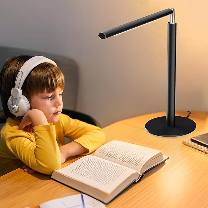 Metal LED Desk Lamp for Home Office - Foldable Industrial Desk Light with Base, 16" Dimmable Table Lamp for Reading, 4 Color Temps, 15W Modern Desktop Lamp for College Dorm Study Task Work-DeskLoop Office