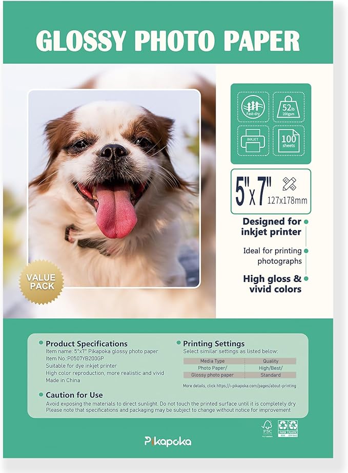 5x7 Photo Paper 100 Pack, 52lb Glossy Photo paper for Inkjet Printer, 200gsm-DeskLoop Office