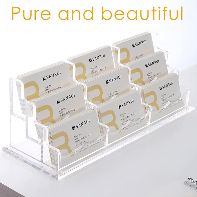 SANRUI Clear Horizontal Business Card Holder Stand for Desk, Acrylic Desktop Display Name Cards Holders Organizer Storage Rack,for Exhibition, Home , Office ,3 Tier 9 Pocket , 540 Card Capacity-DeskLoop Office