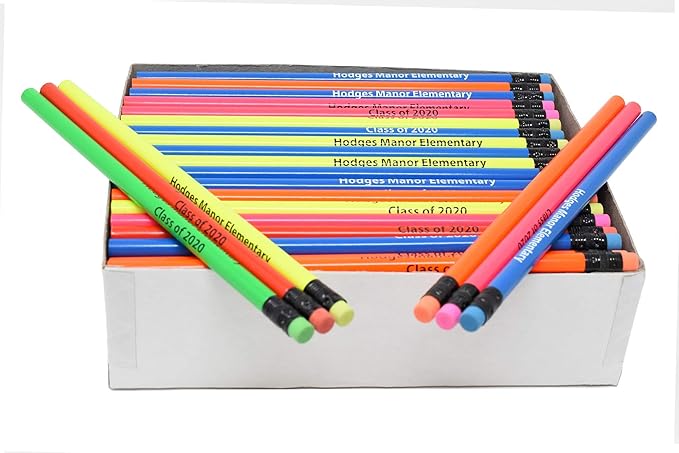 Pencil Guy Promotional Personalized Imprinted Neon Round Pencils- 500 per box-DeskLoop Office