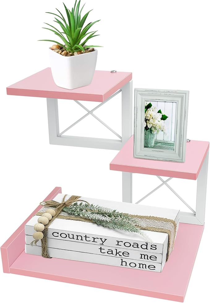 ELITEROO Desktop Shelf, Aesthetic Desk Organizer Table Top Mini Bookshelf, 3 Tier Wooden Desk Supplies Organizers and Storage Stand Cubicle Accessories for Women Office, Pink-DeskLoop Office