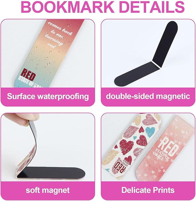 10Pcs Magnetic Bookmarks T-S Colorful Bookmarks Page Markers for Fans Readers, Women, Book Lovers, Students Teachers, Funny Office Supplies Stationery Gifts Used in Office, School, Home (Red & Green)