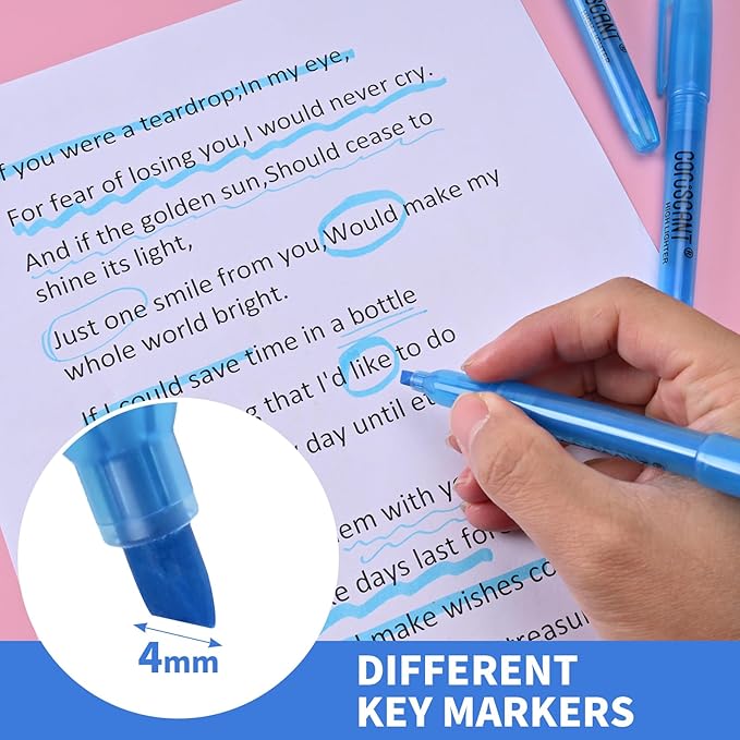 coruscant Blue Highlighters Bright Colors,32 Packs, Chisel Tip Marking, Quick Drying,No Bleed for Teacher Kids Organizing and Coloring in the Home, School, Office-DeskLoop Office