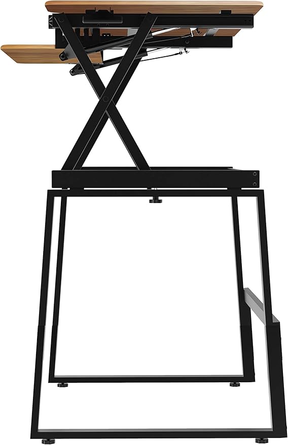 Rocelco 40" Large Height Adjustable Standing Desk BUNDLE - Quick Sit Stand Up Dual Monitor Riser - Gas Spring Assist Computer Workstation - Retractable Keyboard Tray - Teak Wood Grain (R DADRT-40-FS2)-DeskLoop Office