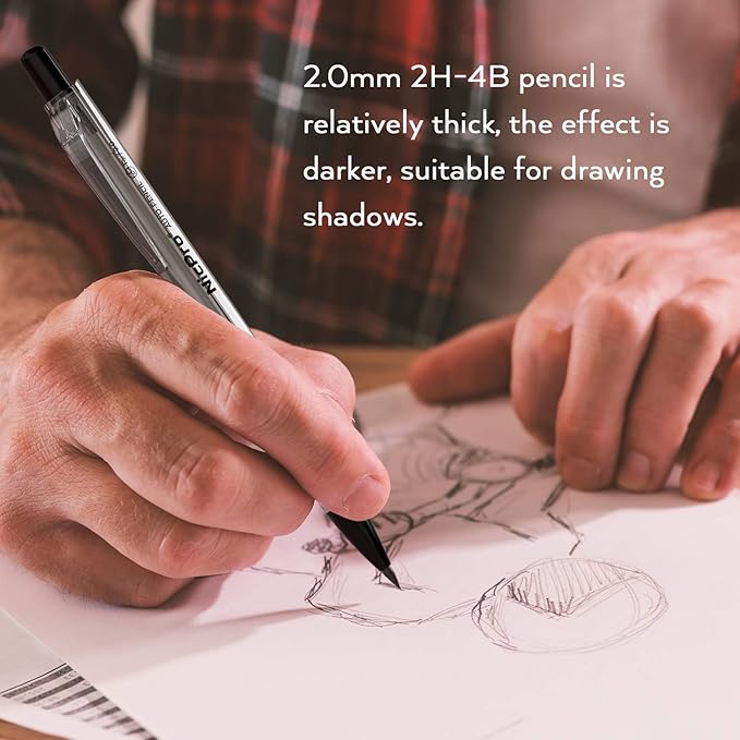 Nicpro 6PCS Art Mechanical Pencil Set, 4PCS Drafting Pencils 0.3 & 0.5 & 0.7 & 0.9 mm & 2PCS 2mm Lead Holder (4B 2B HB 2H) For Writing, Sketching Drawing With 12 Tube Lead Refills Erasers Case-DeskLoop Office