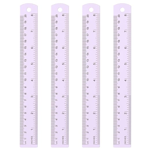 HARFINGTON 4pcs Metal Straight Ruler 20cm Metric SAE Aluminum Alloy Measuring Rulers Scale Tool with Hole for Measure Study Reading Classroom Office, Purple-DeskLoop Office