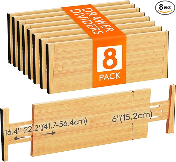 Lifewit 8 Pack Drawer Dividers Bamboo 6" High, 16-22" Adjustable Clothes Drawer Organizers, Expandable Dresser Separators in Bedroom/Bathroom/Kitchen/Office Organization and Storage-DeskLoop Office