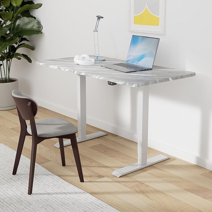 FLEXISPOT EN1 One-Piece Standing Desk 55 x 28 Inches Stand Up Desk Workstation Home Office Computer Height Adjustable Desk (White Frame + Marble Gray Top, 2 Packages)-DeskLoop Office