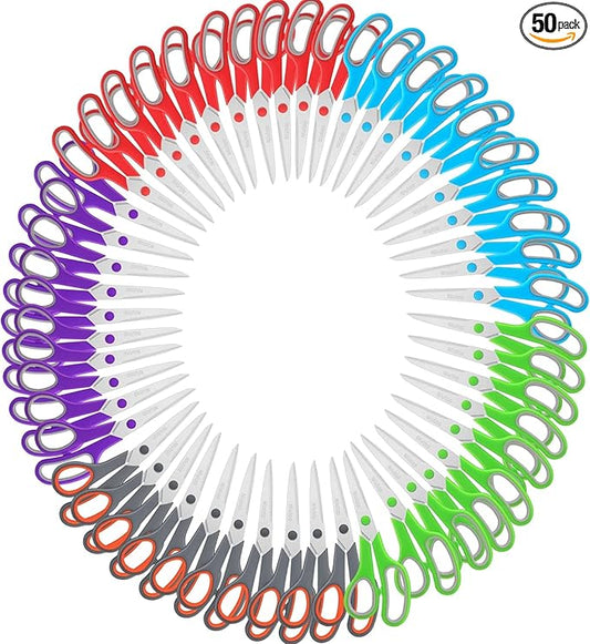 Scissors Bulk Set of 50-Pack, Niutop 8" Multipurpose Sharp Sewing Craft Fabric Scissors for Office Home High/Middle School Student Office Teacher Art Supplies, Soft Comfort-Grip Right/Left Handles-DeskLoop Office