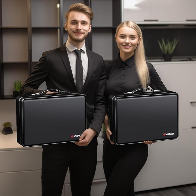 Fireproof Document Box with Fireproof Zipper, Hard Inner Shell Fireproof Document Bag with Lock, Fireproof Water Resistant Important Document Organizer 16 inch Laptop File Briefcase (Black)-DeskLoop Office