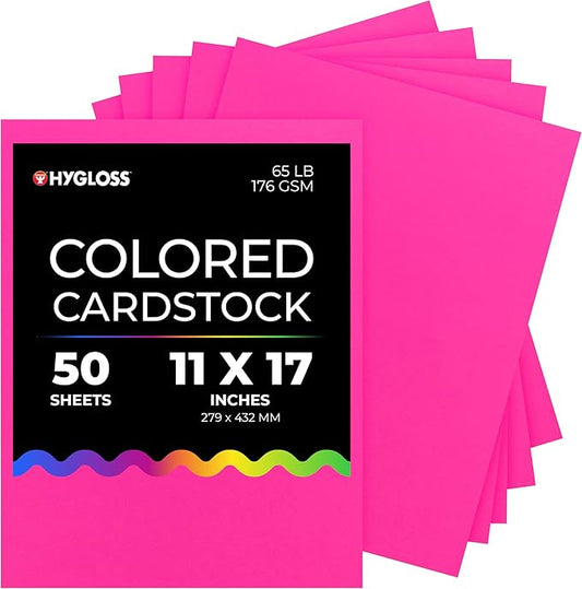 Hygloss Fuchsia Bright Colored Cardstock - 11x17-Inch, 50 Sheets, 65 lb/ 176 gsm, Fade-Resistant, Acid-Free Color Card Stock Paper-DeskLoop Office