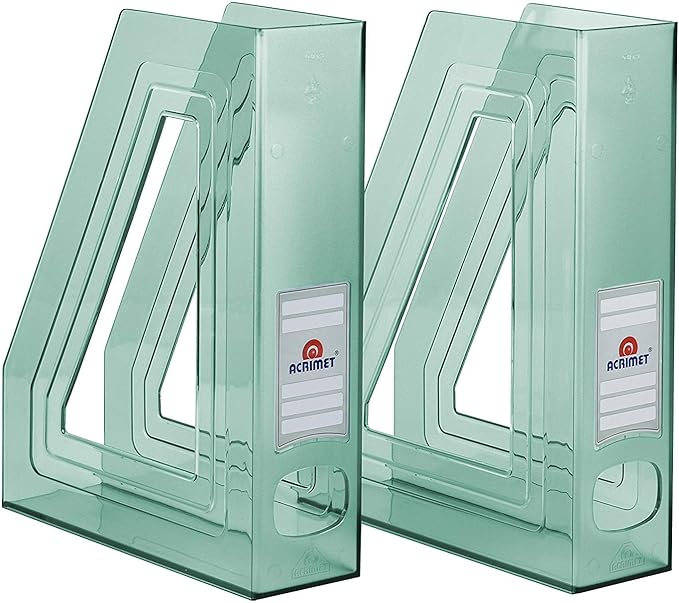 Acrimet Magazine File Holder, Durable Rack, Space-Saving Organizer (Plastic) (Clear Green Color) (2 pack)-DeskLoop Office