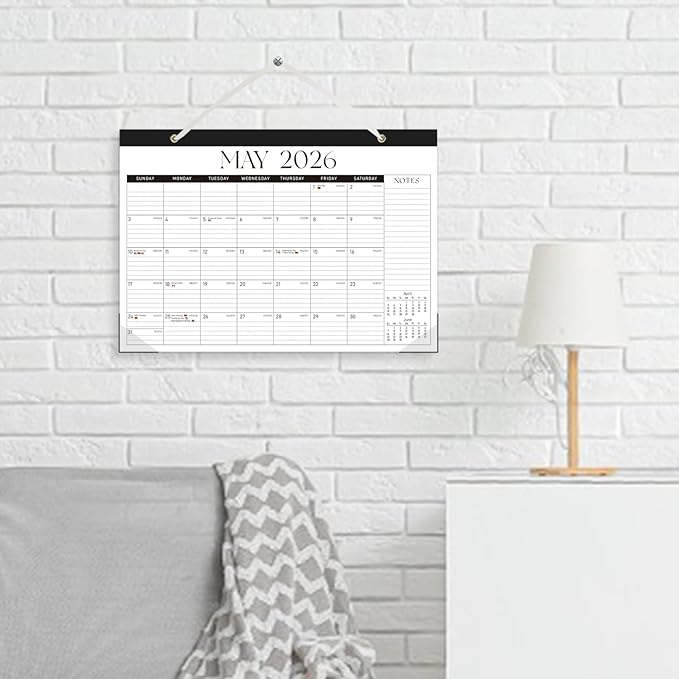 Desk Calendar 2025-2026, Monthly Desktop Large Calendar (July 2025-December 2026) Desk Wall Planner for Family Office Teacher School, 17" x 12" Black-White-DeskLoop Office
