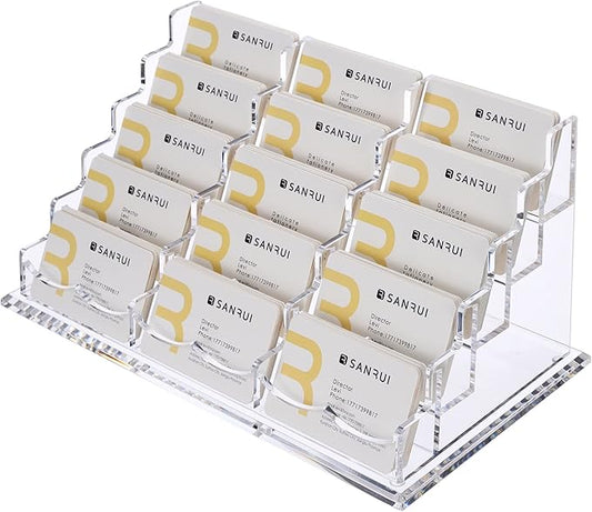 SANRUI Acrylic Multiple Business Card Holder Display for Desk , 15 Slots Business Card Stand , Clear Horizontal 5 Tier Business Card Holders, Holds 750-900 Cards-DeskLoop Office