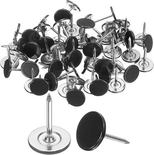 uxcell 150Pcs Upholstery Tacks, 11mmx15mm Flat Head Thumb Tack Decorative Furniture Nails Push Pins for Furniture Sofa Headboards, Black-DeskLoop Office