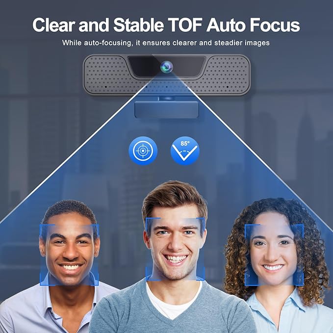 4K Auto Focus Webcam for PC, 4 AI Noise-Canceling Mics UHD Web cam, Auto Light Correction, 85°FOV Computer Web Camera, USB C Plug&Play Webcam with Tripod & Privacy Cover Works w/Zoom/Skype/Google-DeskLoop Office