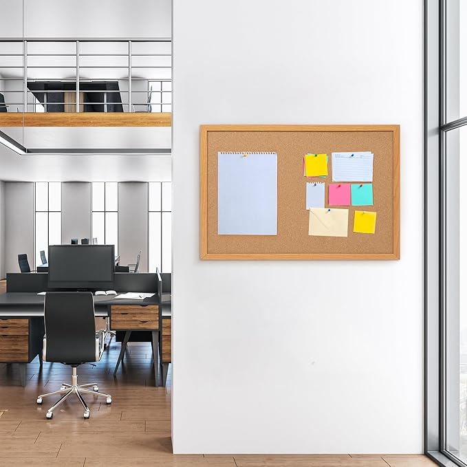 Board2by Cork Board Bulletin Board 20" x 30", Wood Framed Corkboards for Wall Decor, Hanging Office Message Board, Large Wall Mounted Notice Pin Board with 15 Push Pins for School, Home & Office-DeskLoop Office