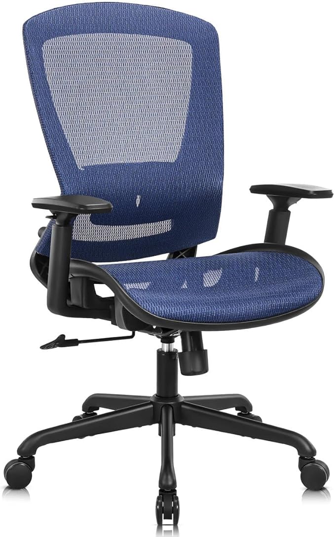 ELABEST Mesh Office Chair,Ergonomic Computer Desk Chair,Sturdy Task Chair- Adjustable Lumbar Support & Armrests,Tilt Function,Comfort Wide Seat,Swivel Home Office Chair (Blue)-DeskLoop Office