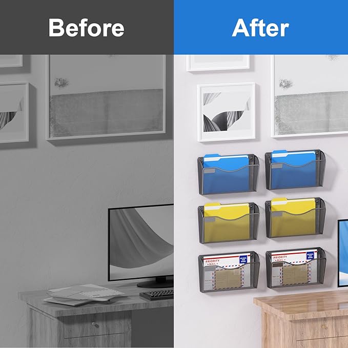 samstar 6 Pack Magnetic File Holder, Mesh Wall File Organizer File Pocket Mail Organizer Paper Folder Holder for Office/Home, No Drilling(Magnetic)-DeskLoop Office