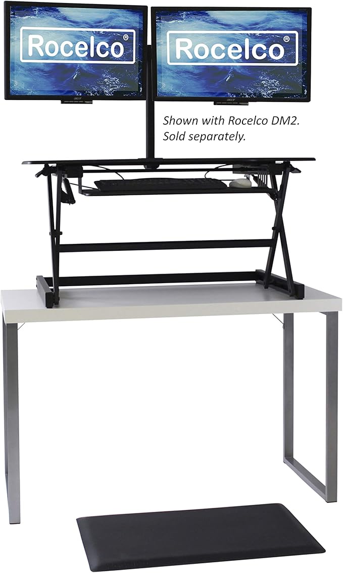 Rocelco 40" Large Height Adjustable Standing Desk Converter with Anti Fatigue Mat BUNDLE - Tall Quick Sit Stand Up Computer Workstation Riser - Retractable Keyboard Tray - Black (R DADRB-40-MAFM)-DeskLoop Office