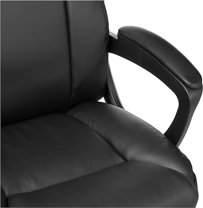 Amazon Basics Classic Puresoft PU Padded Mid-Back Height Adjustable Office Computer Desk Chair with Armrest, 26"D x 23.75"W x 42"H, Black-DeskLoop Office
