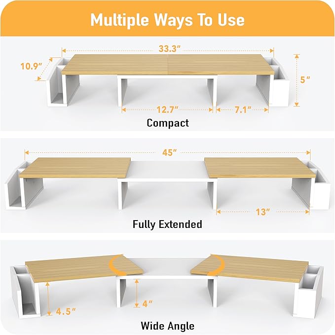 Simple Houseware Desk Dual Monitor Stand Riser with Drawer, Oak-DeskLoop Office