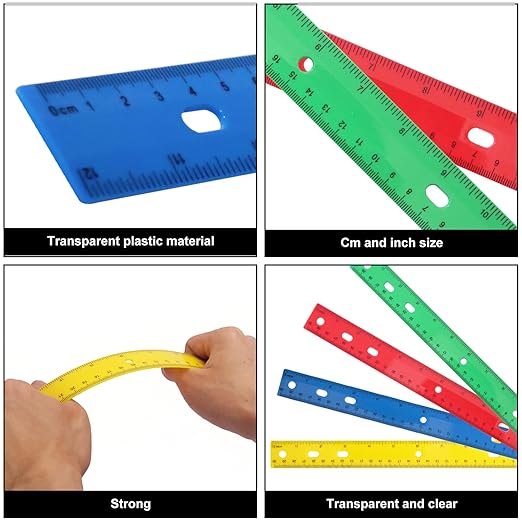 200 Pack 12 Inch Plastic Rulers Bulk, 4 Color Plastic Ruler, Colourful Ruler with Dual-Scale Measurement, Easy to Store, for Home, Office, Practical Use by KUKLIPJIM-DeskLoop Office