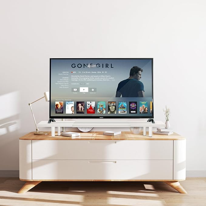 Dual-Monitor-Stand-Riser-For-Desk Adjustable Length 32-40 Inch,Large Desktop Computer Monitor Riser For 2 Screens,Desk Shelf Organizer Riser Stand For Computer/Laptop/PC/Printer/TV White-DeskLoop Office