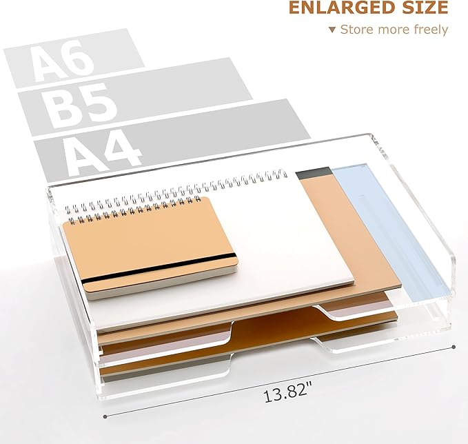 SANRUI 4 Tier Acrylic Paper Letter Tray Desk Stackable Organizer Trays,Clear Enlarged A4 Stackable File Document Tray, Workspace Office Supplies Organizers and Accessories Sorter,13.82inx9.29inx6.7in