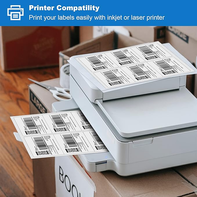 BESTEASY Sticker Labels Compatible Laser/Ink Jet Shipping Labels (8000 sheets, 6 up-3-1/3" x 4")-DeskLoop Office
