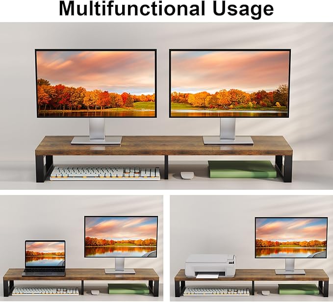 Zimilar Dual Monitor Stand Riser, Large Monitor Stand for Desk, Wood Monitor Riser with Storage Organizer for Home Office, Monitor Stands for 2 Monitors, Desktop Wooden Monitor Riser for Computer-DeskLoop Office