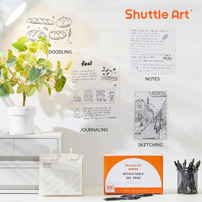 Shuttle Art Black Gel Pens, 100 Pack Retractable Medium Point Rollerball Gel Ink Pens Smooth Writing with Comfortable Grip for Office School Home Work-DeskLoop Office