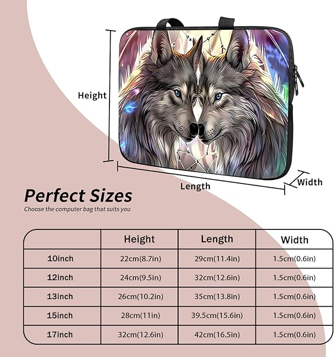 Laptop Sleeve Case Bag 15 inch, Couple Wolf Slim Carrying Case Durable Handbag Travel Laptop Bag for 15 inch MacBook Air M3/M2/15 Pro/Surface Laptop 7/6/5/4/3/ Dell XPS 15 Plus