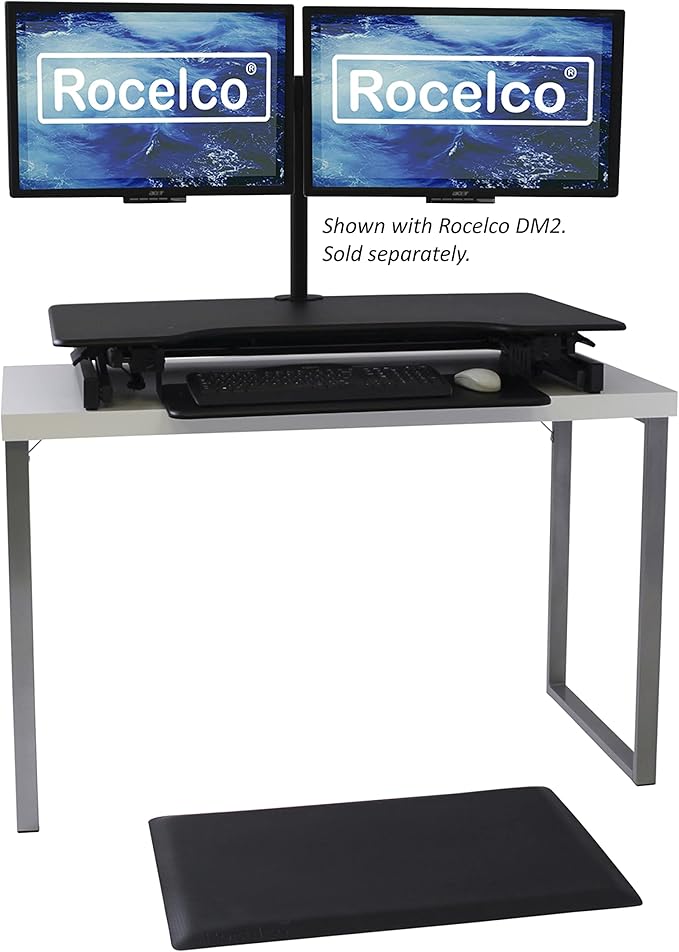Rocelco 40" Large Height Adjustable Standing Desk Converter with Anti Fatigue Mat BUNDLE - Tall Quick Sit Stand Up Computer Workstation Riser - Retractable Keyboard Tray - Black (R DADRB-40-MAFM)-DeskLoop Office