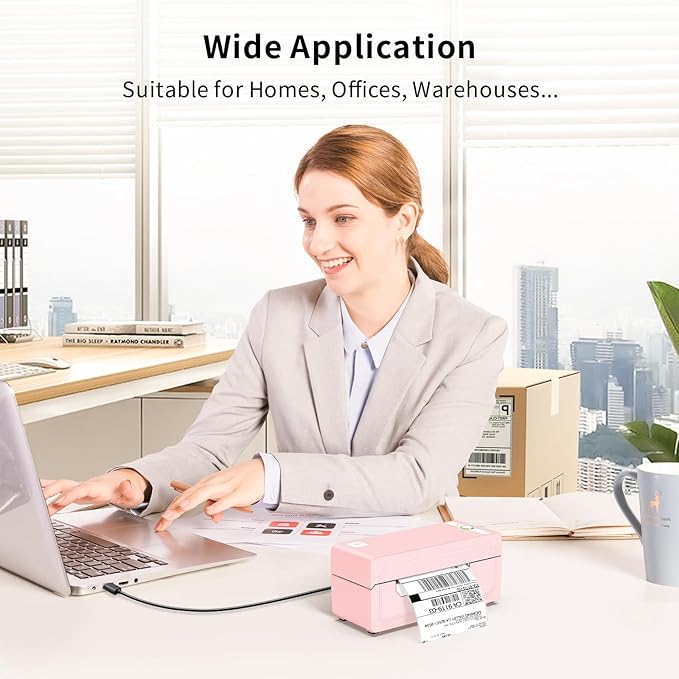 JADENS Bluetooth Thermal Label Printer 4x6, Pink Wireless Shipping Label Printer for Small Business & Packages, Compatible with iOS, Android, Mac, Windows, Amazon, Etsy, Ebay, Shopify-DeskLoop Office