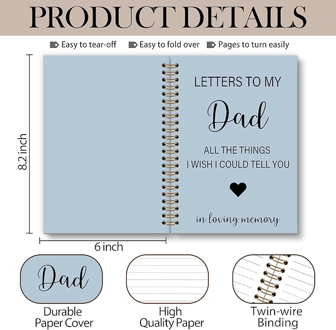 Memorial Gifts for Loss of Dad Grief Notebook Journal, Letters to My Dad in Heaven Journal, Sympathy Notebooks Gifts for Loss of Dad Father, In Loving Memory Sympathy Gifts, 6x8.2In(Blue)-DeskLoop Office
