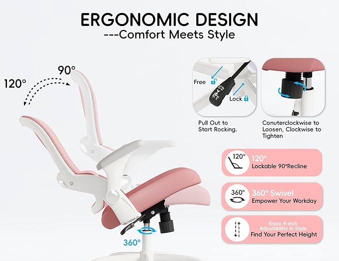 TRALT Office Chair - Ergonomic Office Chair with Back Support, Home Office Desk Chairs, Comfy Desk Chair, Computer Chair, 330lbs Wide Seat Big and Tall Office Chairs for Students (Pink)-DeskLoop Office