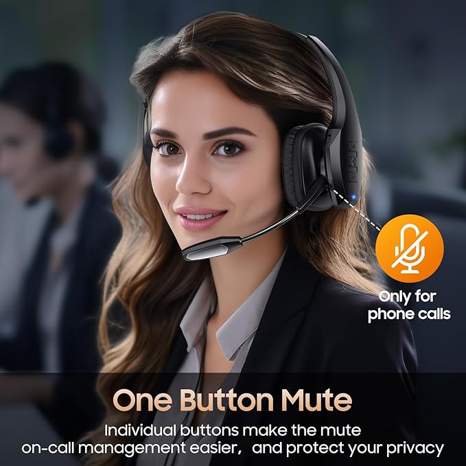 Trucker Bluetooth Headset, Wireless Headset with Mic, Bluetooth Headsets with Dual Noise Cancelling Microphone & Mute Button, 55Hrs Working Time PC Headsets for Cell Phones, Computer, Truck Driver-DeskLoop Office